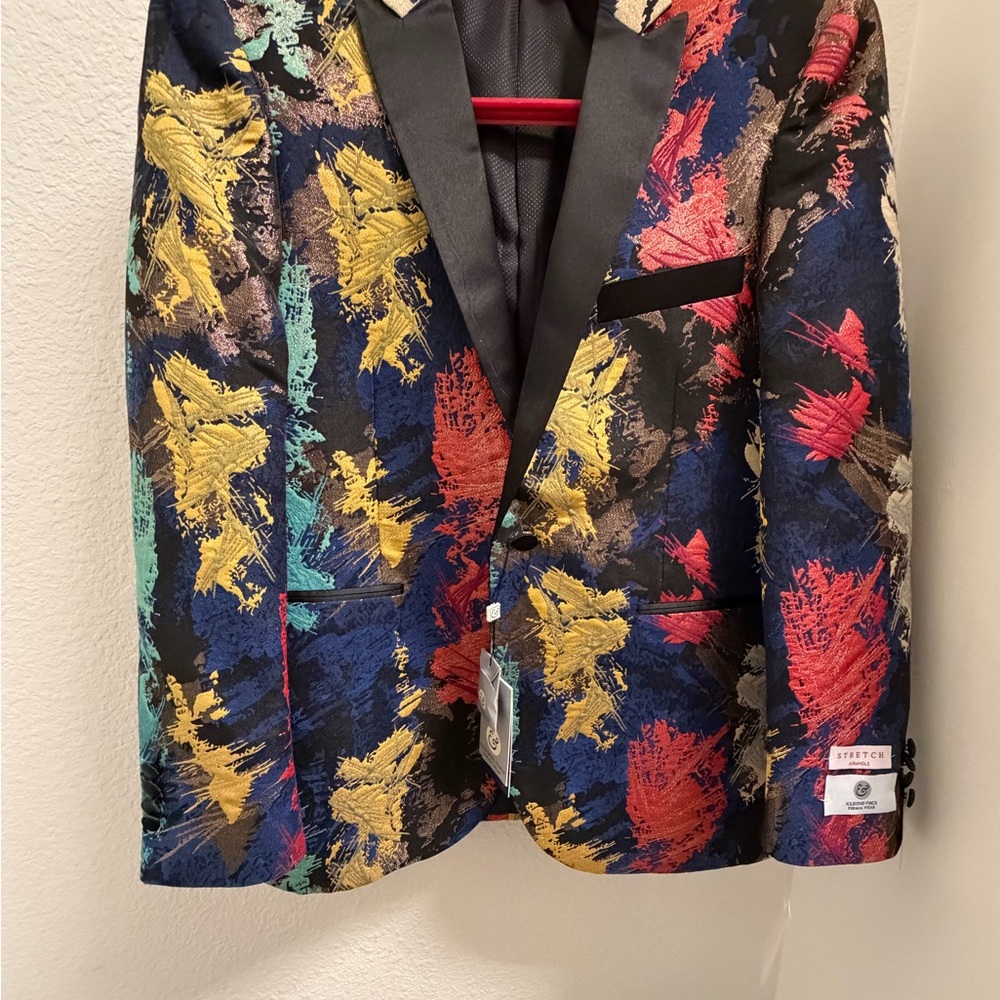Bold Abstract Brushstroke Sport Coat in Black with Multicolor Accents